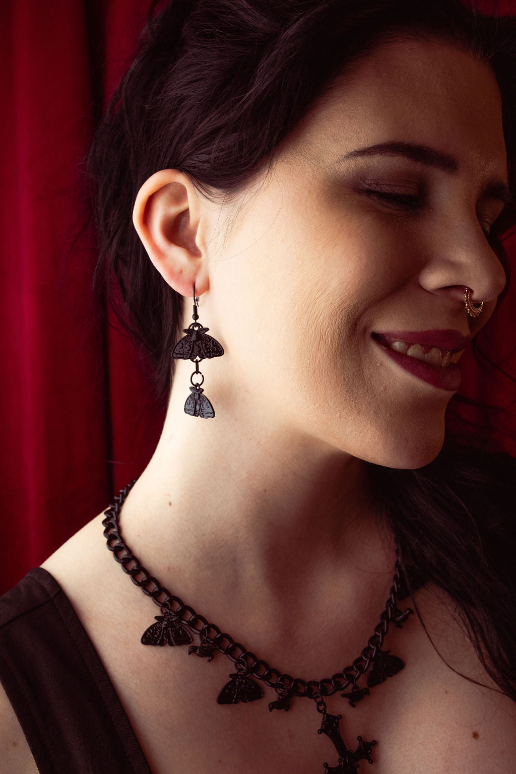 Blackout Lunar Moth Dangle Earrings