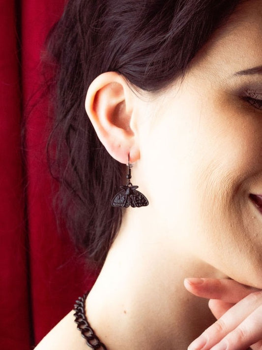Blackout Lunar Moth Earrings