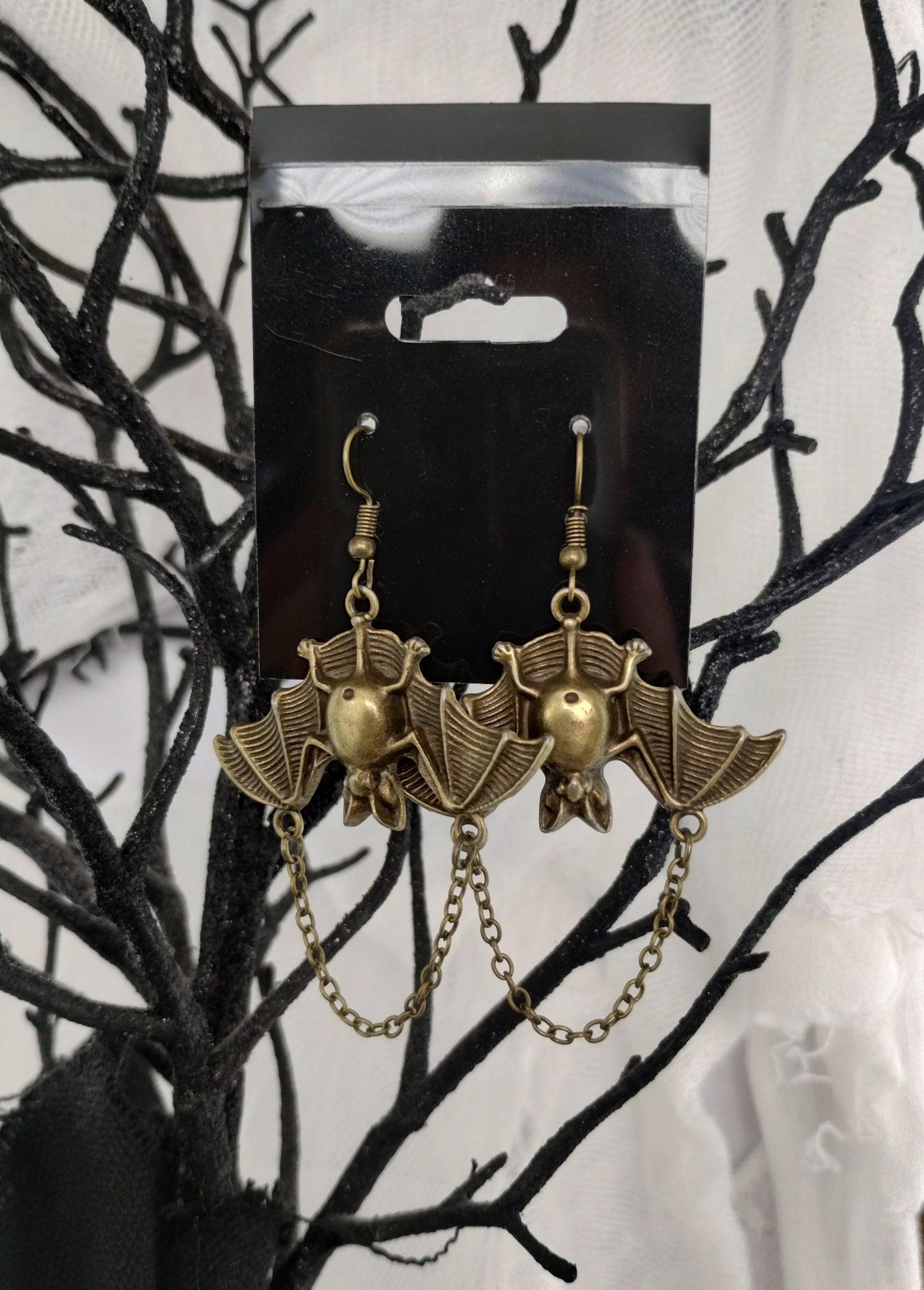 Chained Bat Dangle Earrings