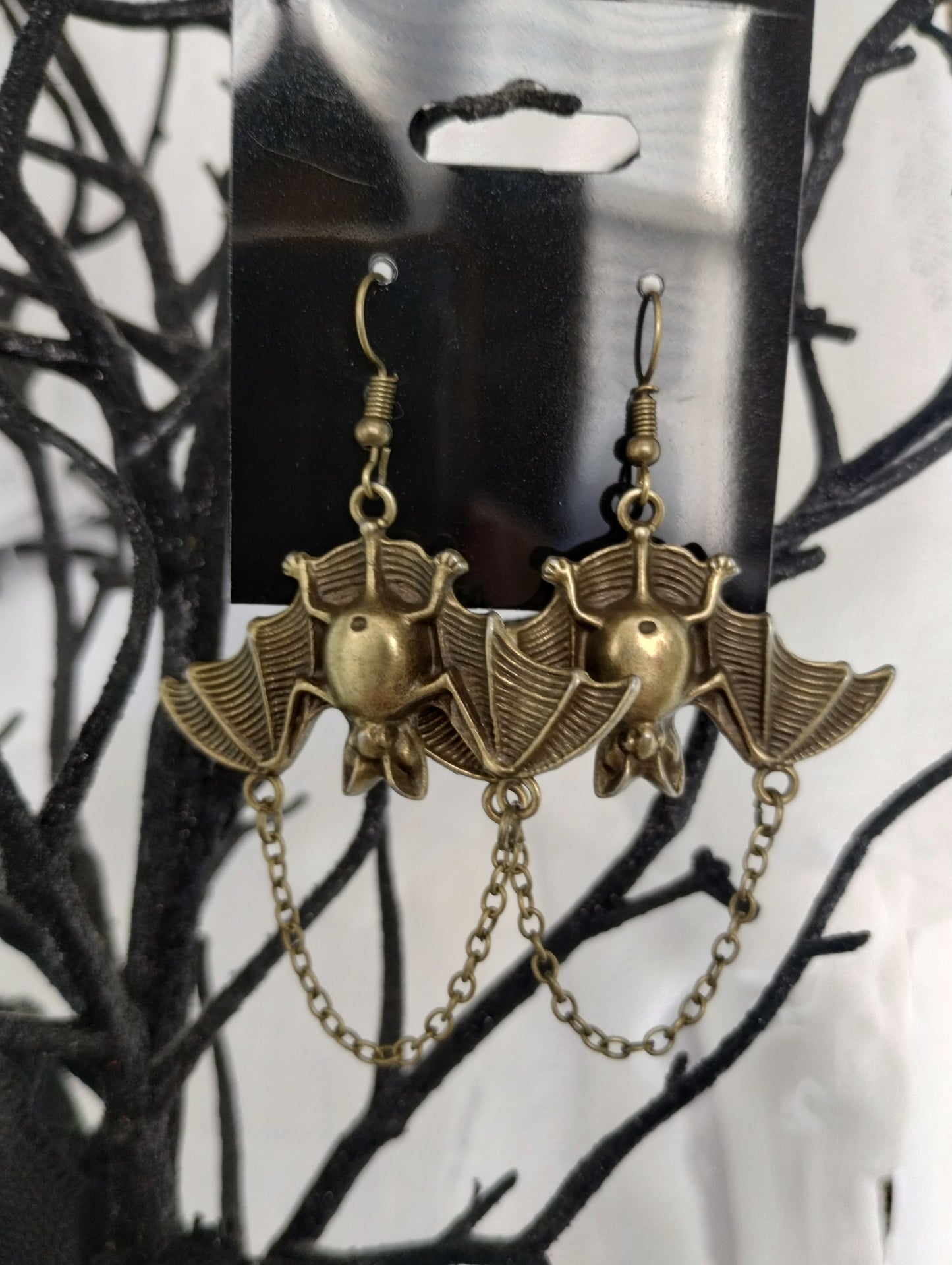 Chained Bat Dangle Earrings