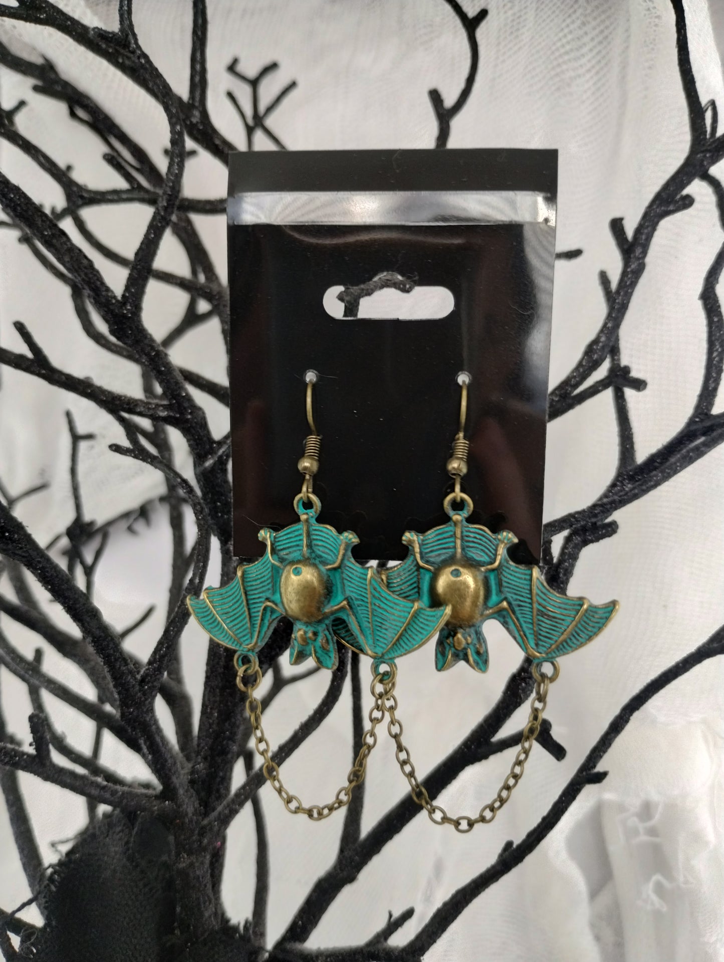 Chained Bat Dangle Earrings