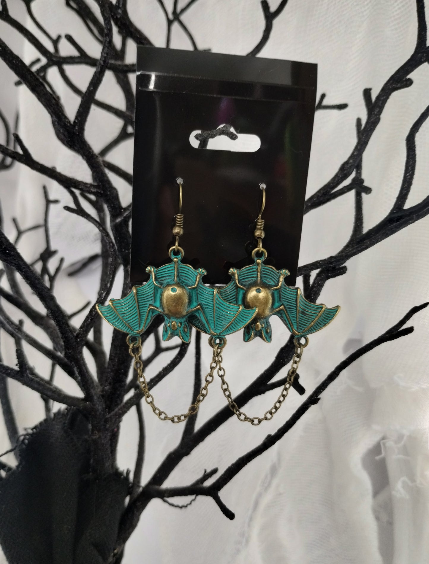 Chained Bat Dangle Earrings