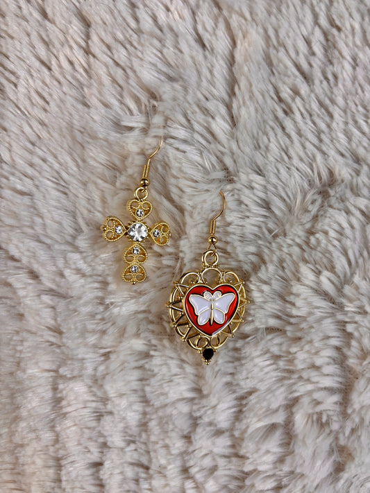 Asymmetrical Heretic Earrings - Red & White